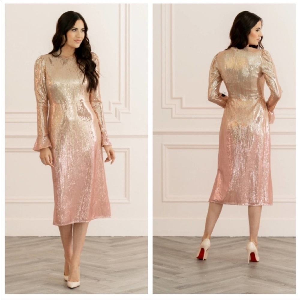 RACHEL PARCELL Sequin Long Sleeve Dress Pink Ombre